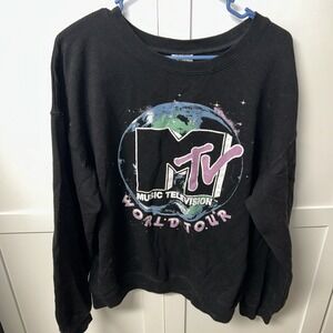 MTV Music Television WORLD‎ TOUR Pullover SWEATSHIRT Size XL (15-17) Black